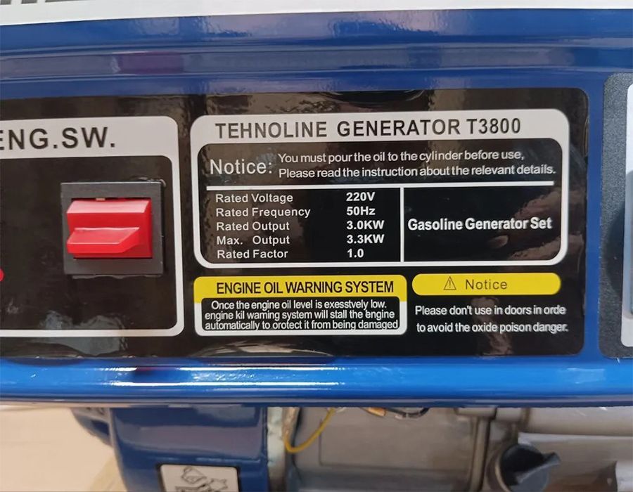 Генератор Tehnotek T3800, 3,3 кВт, 220В, ручной старт