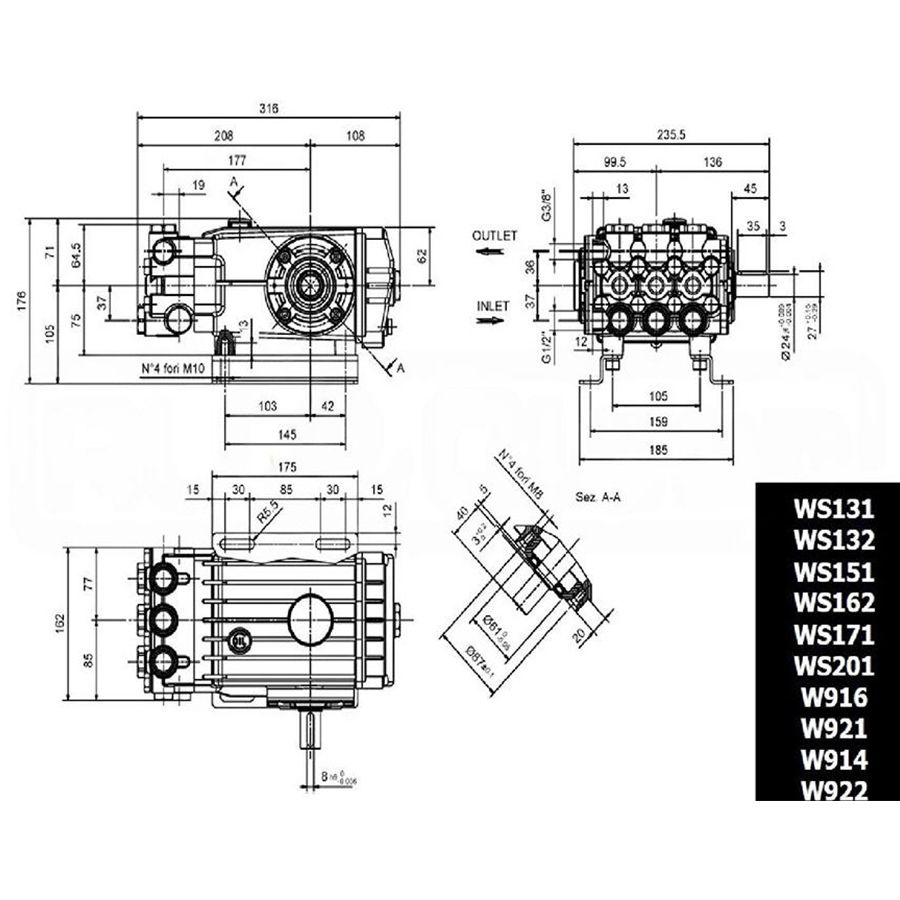 Насос высокого давления TOR INTERPUMP 47 SERIES. WS151, 150 бар, 5500 Вт, 15 л/мин