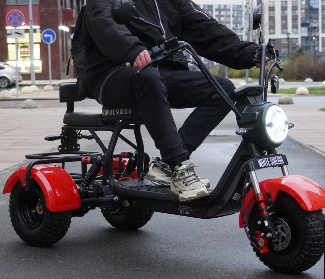 Электротрицикл WHITE SIBERIA TRIKE MINI RED 1500W Шоссейные колёса
