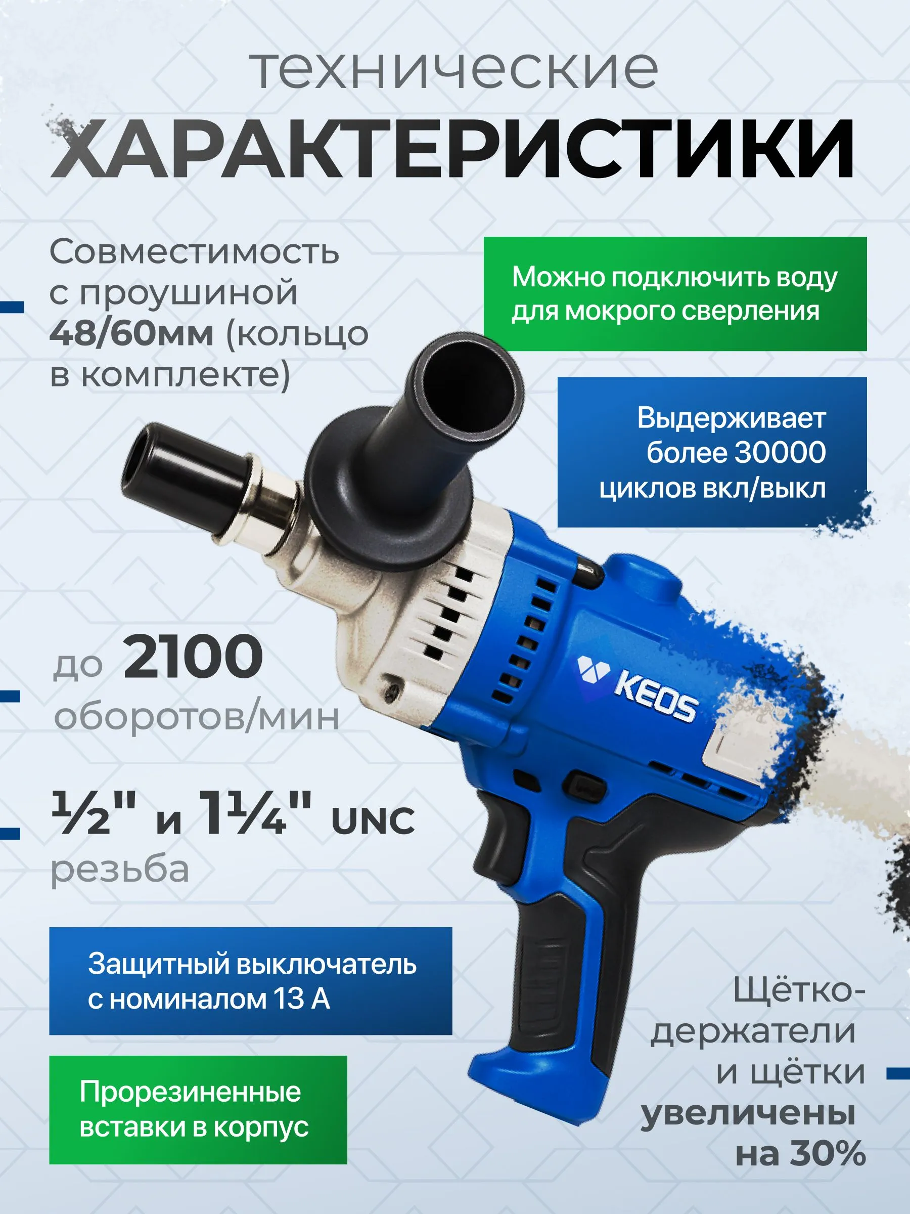 Алмазная дрель KEOS KS-13, 1900 Вт, 130мм
