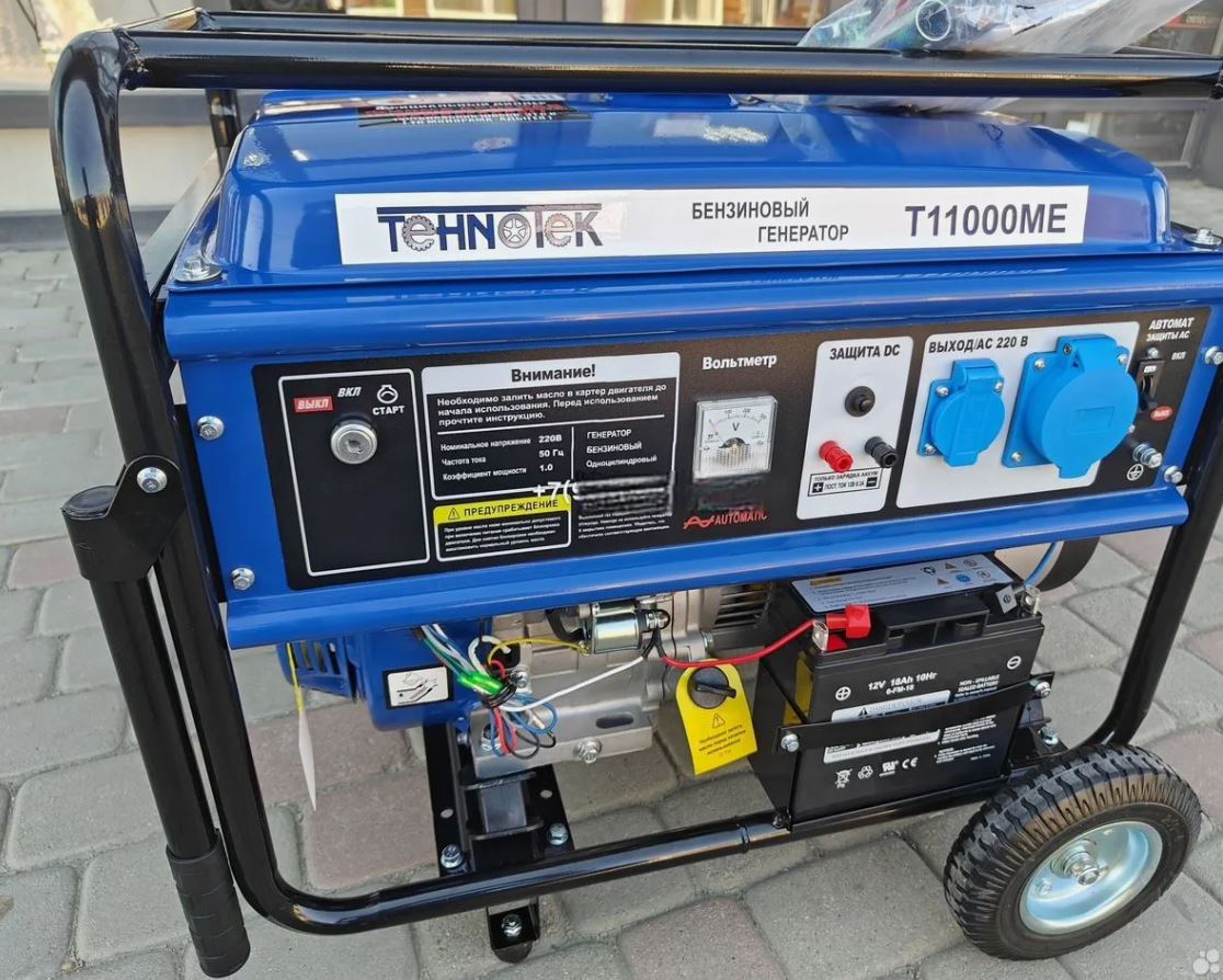 Генератор Tehnotek T11000МЕ (9,5/10,5,кВт,медная обмотка, эл.старт.колеса+ручка)