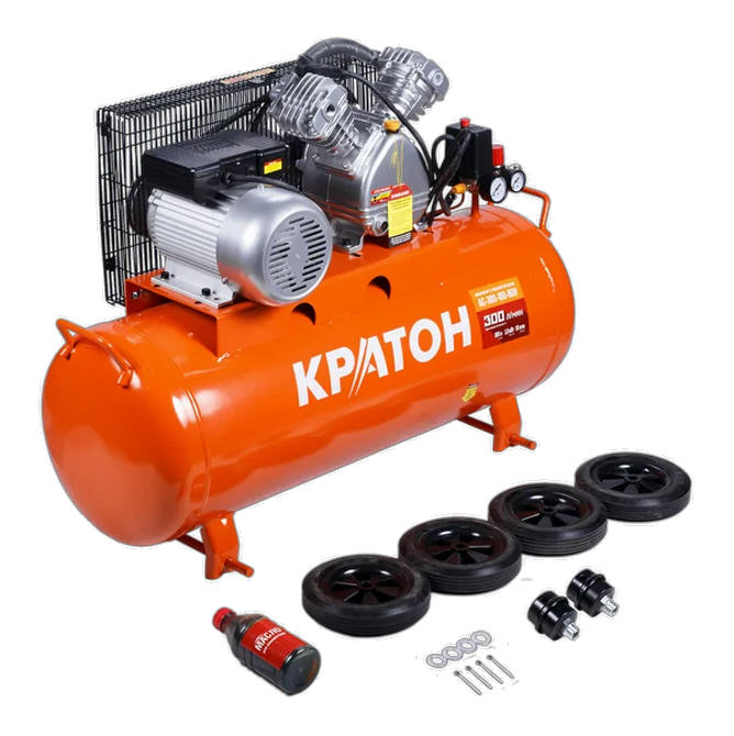 Компрессор ременной Кратон AC-300-100-BDV, 1,8 кВт, 100 л., 220В, 2 поршня