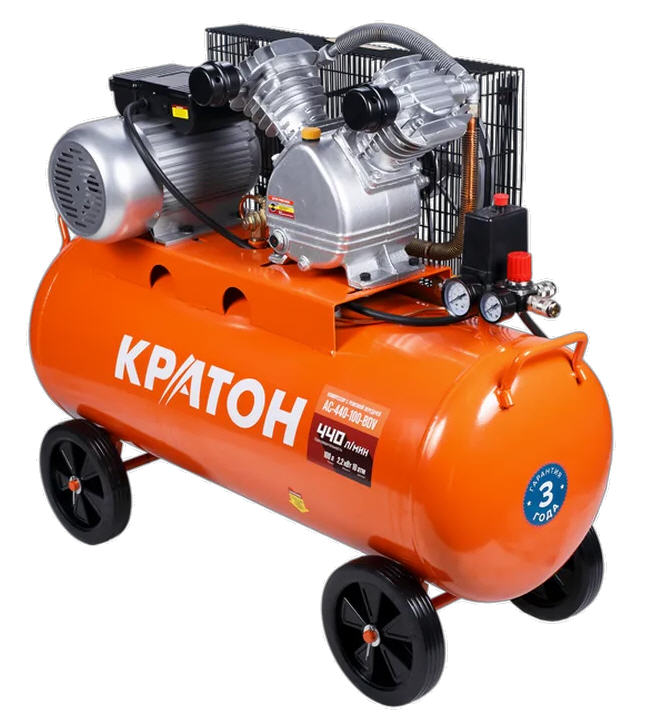 Компрессор ременной Кратон AC-440-100-BDV, 2,2 кВт, 100 л., 220В, 2 поршня