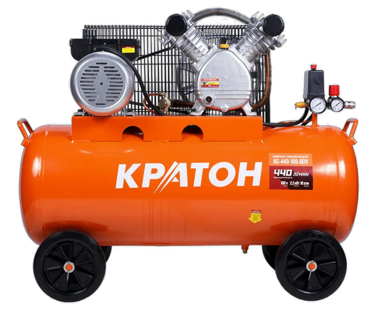 Компрессор ременной Кратон AC-440-100-BDV, 2,2 кВт, 100 л., 220В, 2 поршня
