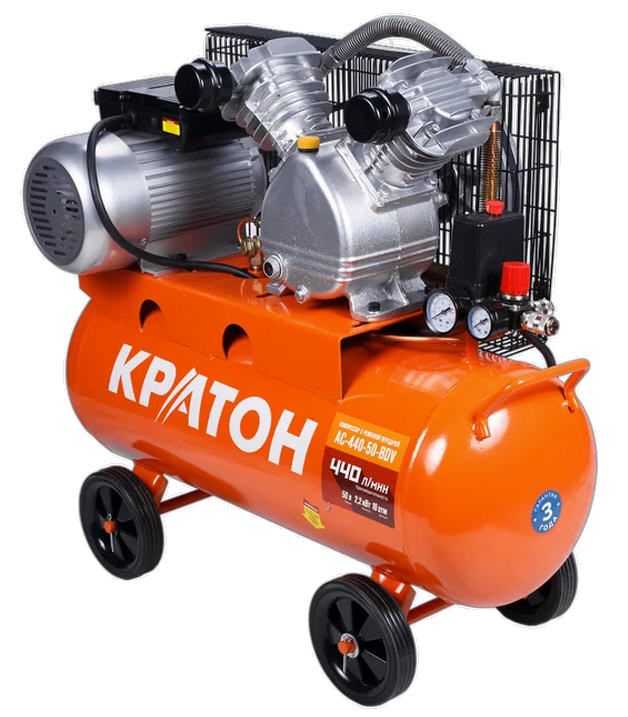 Компрессор ременной Кратон AC-440-50-BDV, 2,2 кВт, 50 л., 220В, 2 поршня
