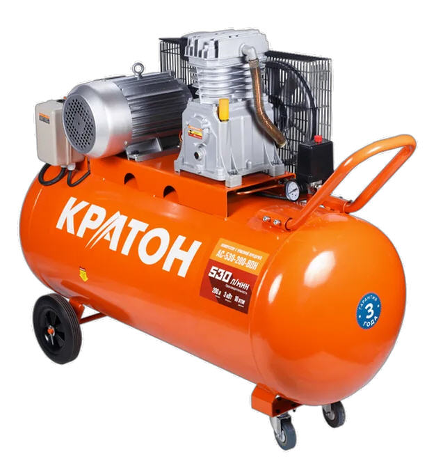 Компрессор ременной Кратон AC-530-200-BDH, 3 кВт, 200 л., 380В, 2 поршня