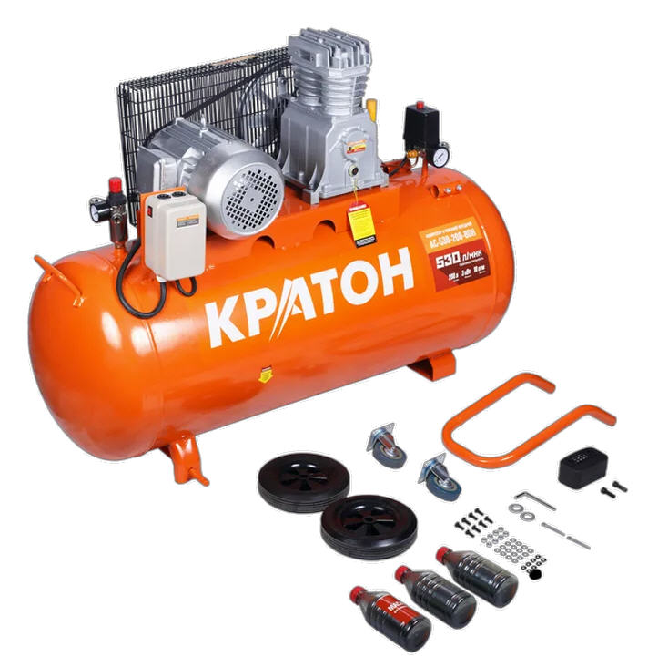 Компрессор ременной Кратон AC-530-200-BDH, 3 кВт, 200 л., 380В, 2 поршня