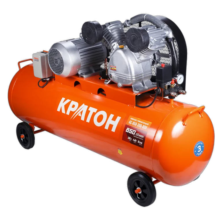 Компрессор ременной Кратон AC-850-300-BDV, 4 кВт, 300 л., 380В, 2 поршня