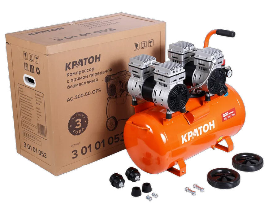 Компрессор безмасляный Кратон AC-300-50-OFS, 2 кВт, 8 бар, 220В, 4 поршня
