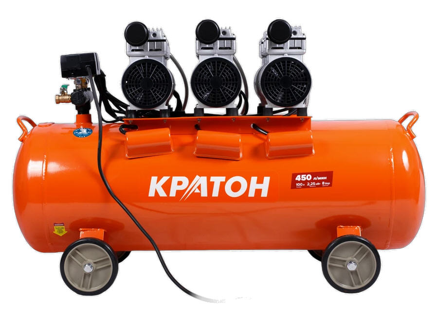 Компрессор безмасляный Кратон AC-450-100-OFS, 2250 Вт, 8 бар, 220В, 6 поршней