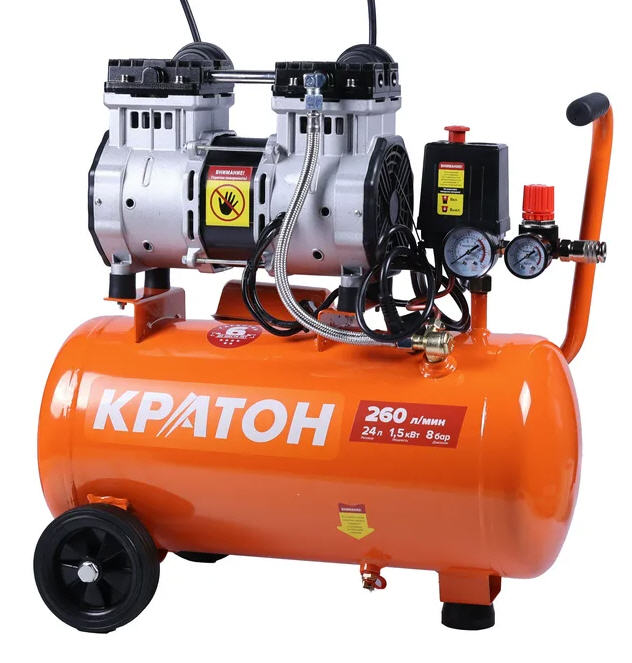 Компрессор безмасляный Кратон AC-260-24-OFHS, 1,5 кВт, 8 бар, 220В, 2 поршня