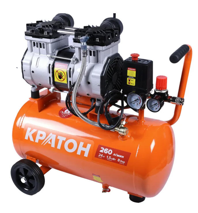 Компрессор безмасляный Кратон AC-260-24-OFHS, 1,5 кВт, 8 бар, 220В, 2 поршня