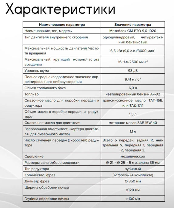 Мотоблок Кратон GM-PTO-9,0-1020, 9,0 л.с., колёса 4х10