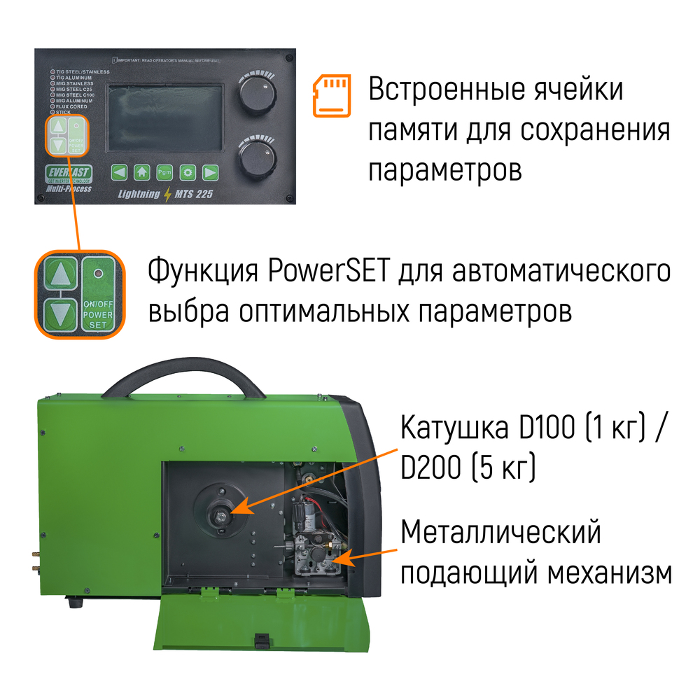 Сварочный полуавтомат Everlast Lightning MTS 225 (MIG/TIG/STICK) 2EV225MTS